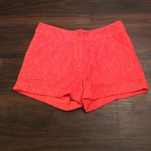 High waisted coral lace shorts