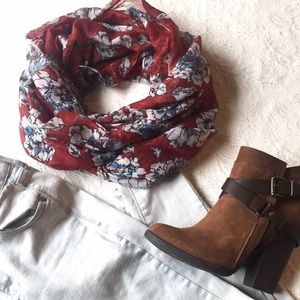 Maroon infinity scarve with floral print