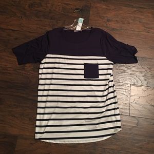 Navy and white striped shirt