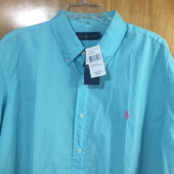 Men's bright blue polo long sleeve shirt XXL