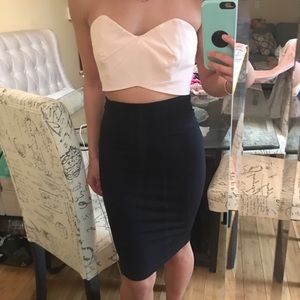 Blush crop top and black Bebe skirt