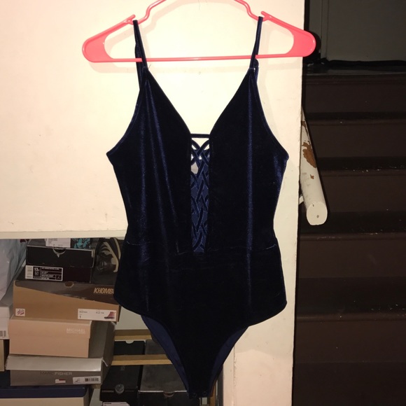 Velvet Navy Blue Laced Bodysuit