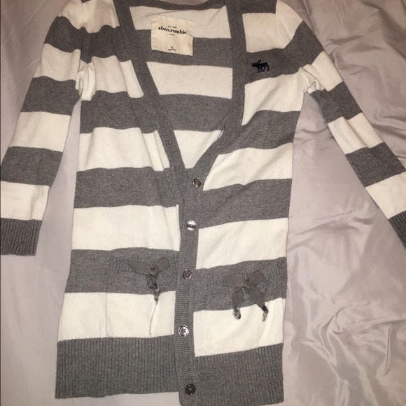 Grey and white striped cardigan