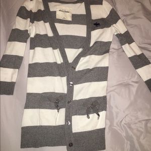 Grey and white striped cardigan
