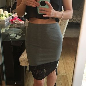 Black lace and gray skirt