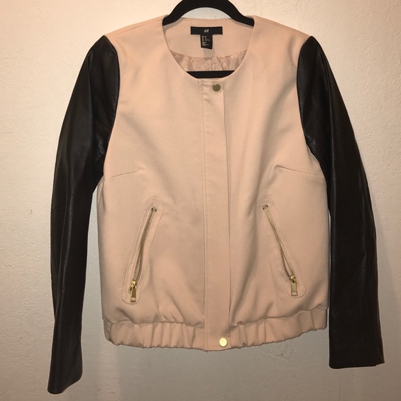 Blush pink and leather bomber jacket