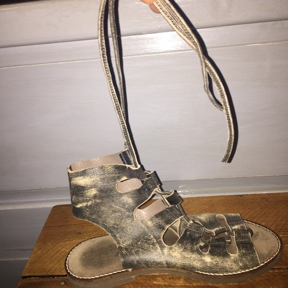 Distressed Free People Lace Up Sandals