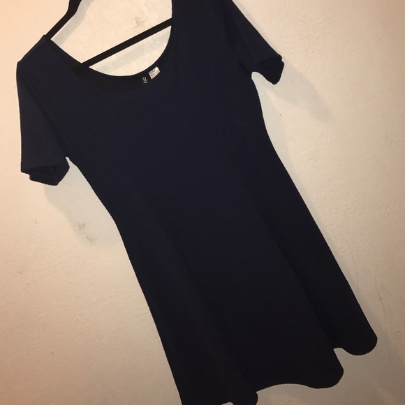 Navy blue flare dress with pattern material