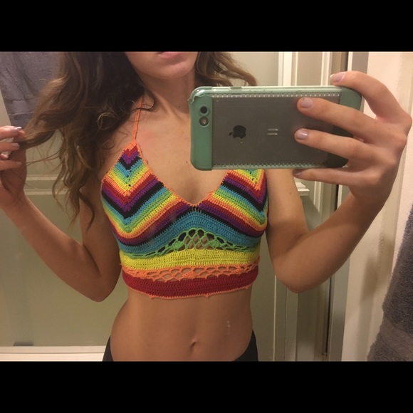 RAT AND BOA crotchet rainbow halter top