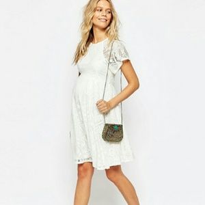 ASOS Maternity Flutter Sleeve Lace Dress Cream