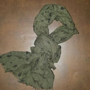Dark Olive Green Scarf with Black Skulls