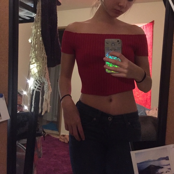 Red off the shoulder crop top