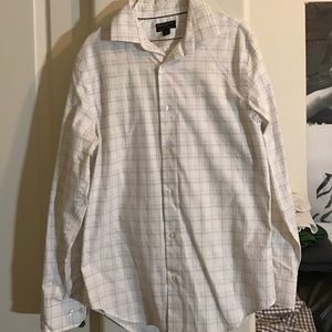 White Plaid Button-Down Slim Fit Shirt