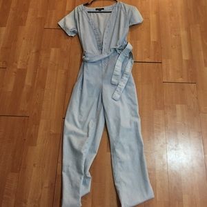 Denim-like button up jumpsuit