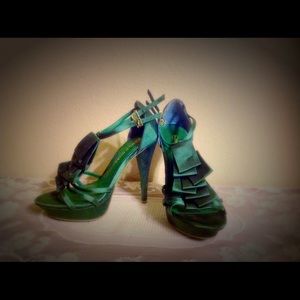 Green Satin Stilletos