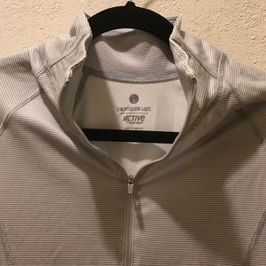 Striped grey and white dri fit pull over