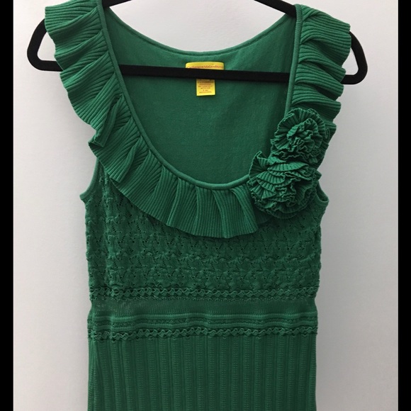 Catherine Malandrino Green Knit Flower Sweater Lg