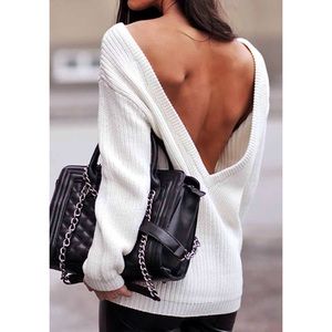 White Knit Backless Sweater
