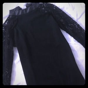 Lace sleeves faux leather top