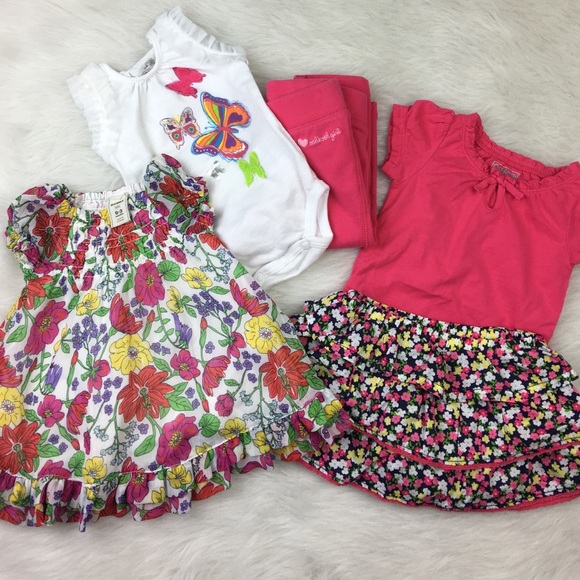 Osh Kosh little girl pink floral bundle with dress