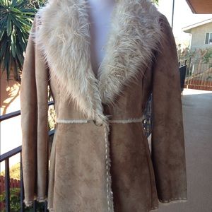 Guess faux fur lined suede leather coat