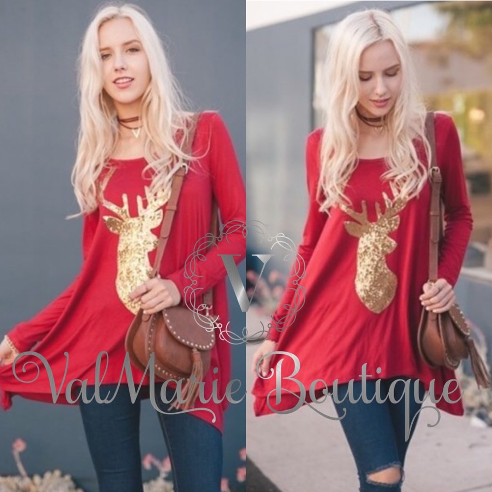 📍LAST 1 SZ S- REINDEER SEQUIN TUNIC - Picture 2 of 2