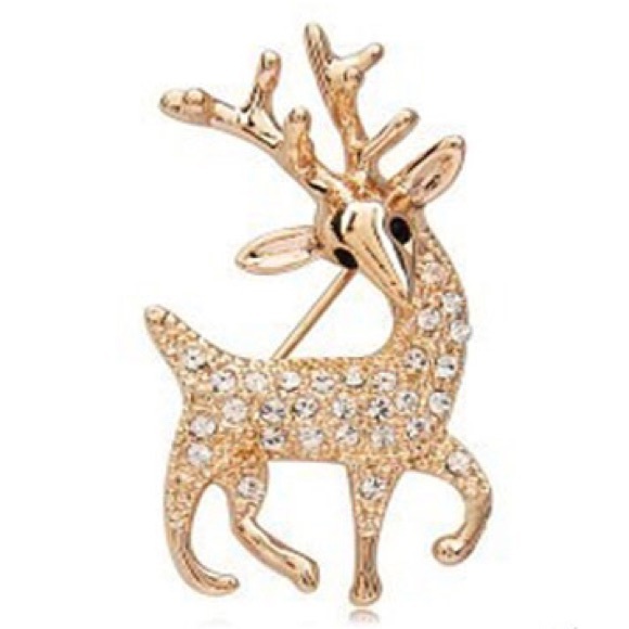 Reindeer Brooch Gold Tone & Crystals