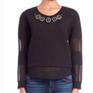 GUESS Embellished Mixed-Media Sweater