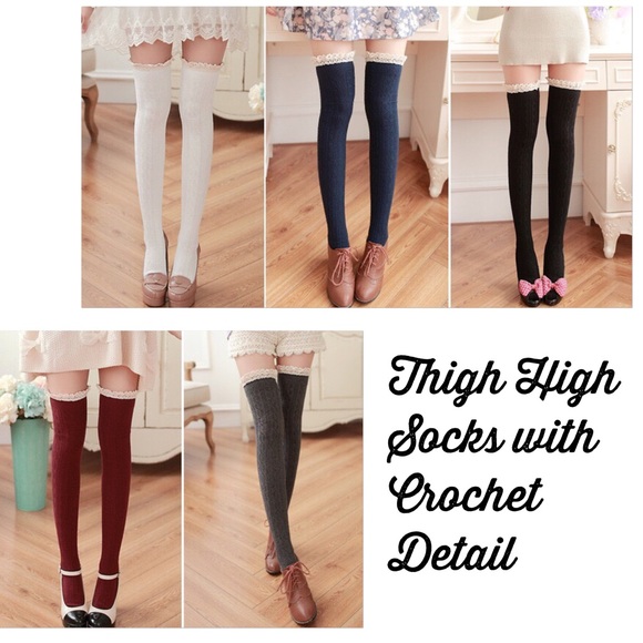 Thigh High Over The Knee Socks w Crochet Detail