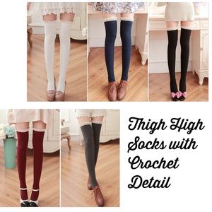 Thigh High Over The Knee Socks w Crochet Detail