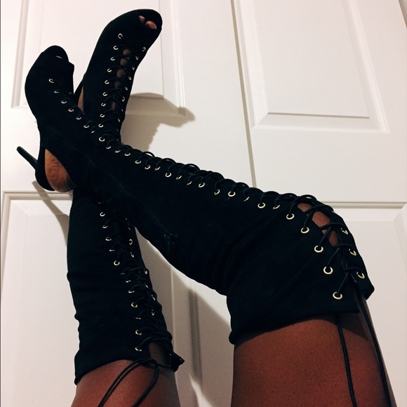 Thigh High Lace Up Boot - Picture 1 of 4