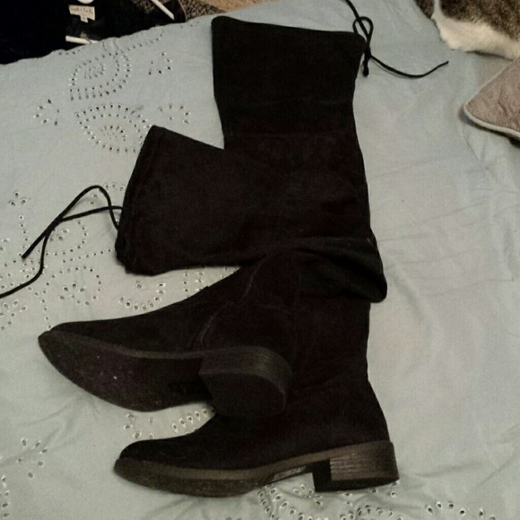 Over the Knee black suede boots