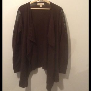 Michael Kors Brown Cardigan with Faux Leather