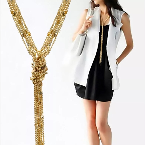 Long Tassel Knot Gold Multi-Strand Necklace - Picture 2 of 4