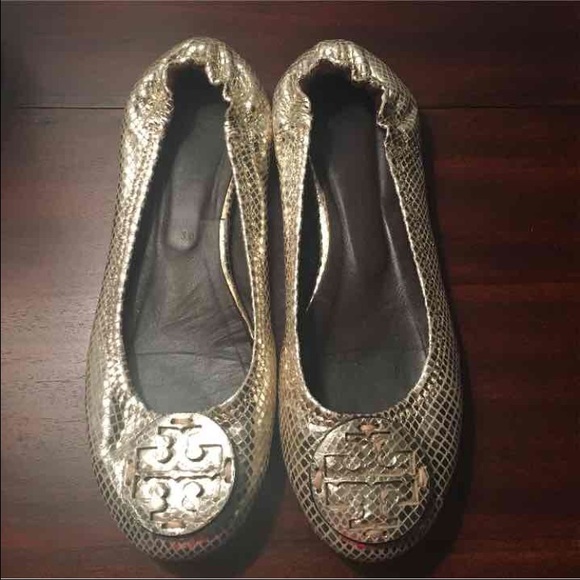 Tory Burch Gold Snakeskin Flats