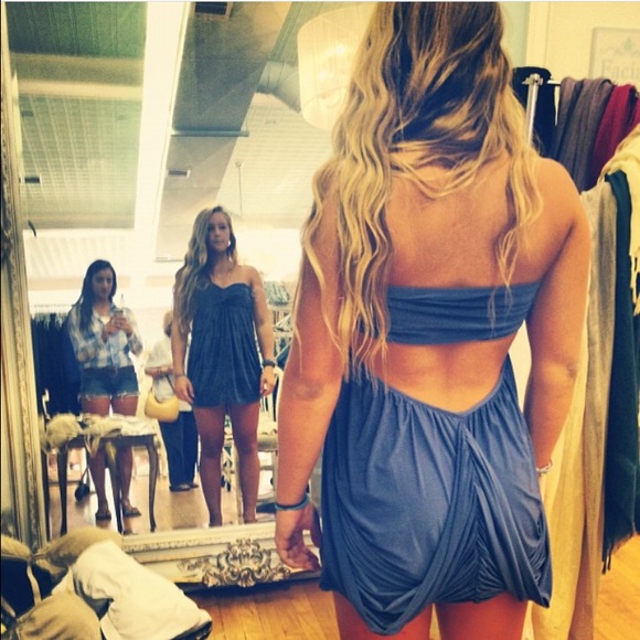 Periwinkle open back strapless mini dress