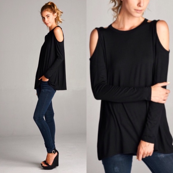 ❣️LAST❣️ Black Casual Cold Shoulder Essential Top - Picture 2 of 2