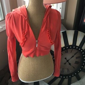 Coral cropped zip up