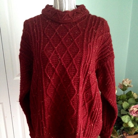 Sweaters - Authentic Aran Irish Fisherman Sweater-Red