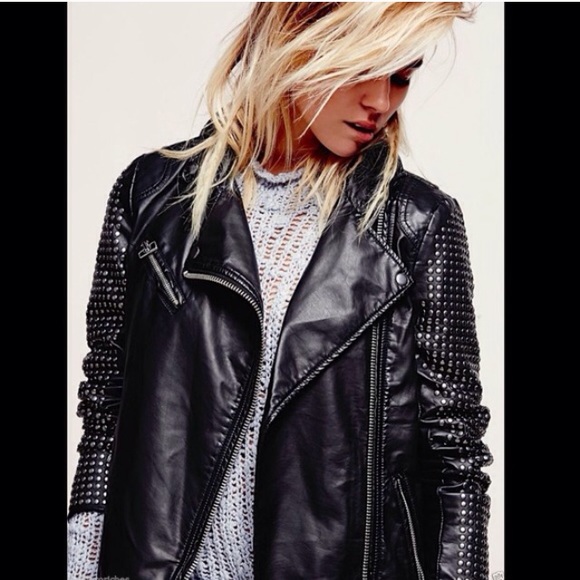 black vegan leather studded jacket