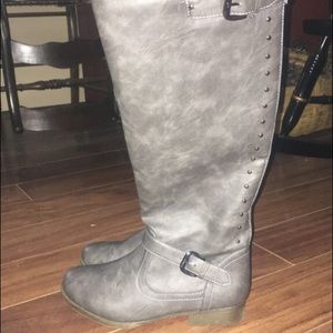 Gray leather tall boots