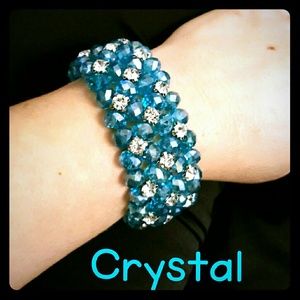 Teal crystal and rhinestone stretch bracelet