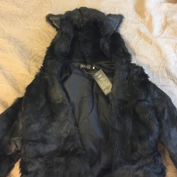 Black faux fur coat