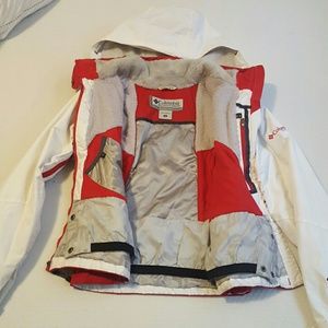 Red and white snow jacket