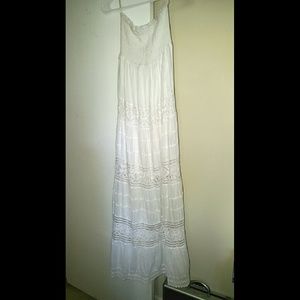 Long white strapless dress