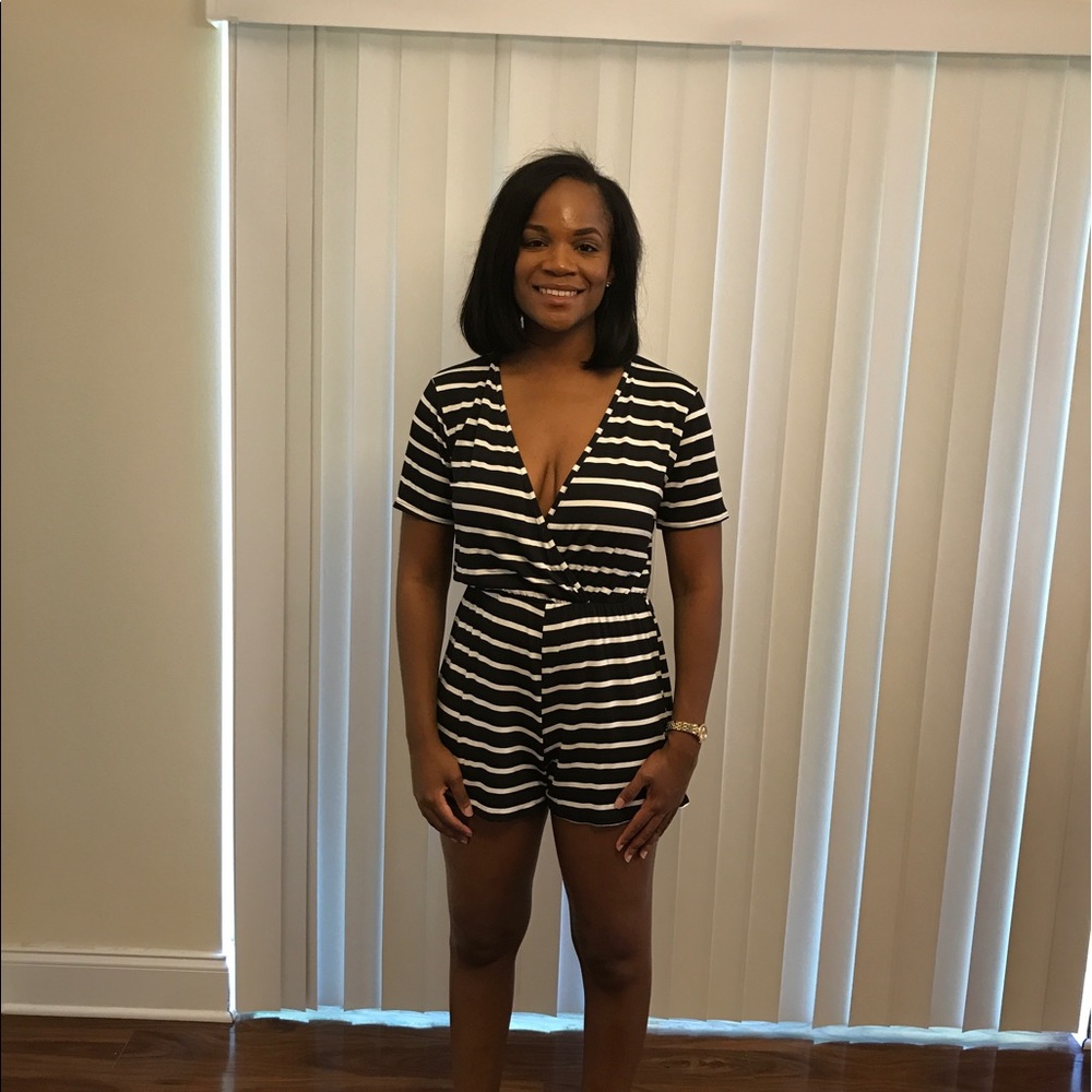 Black & white striped romper from boohoo