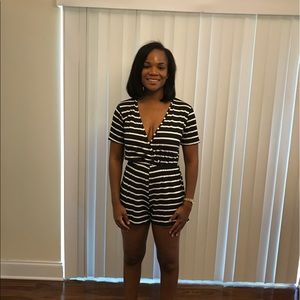 Black & white striped romper from boohoo