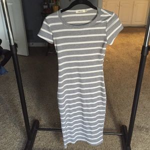 grey and white stripped maxi