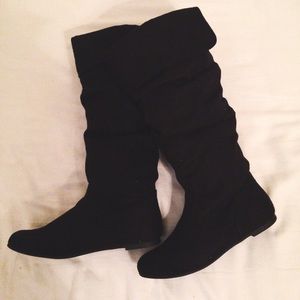 Black Suede Slouch Calf Boots