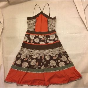 BCBG Brown with Orange Accents Cocktail Dress